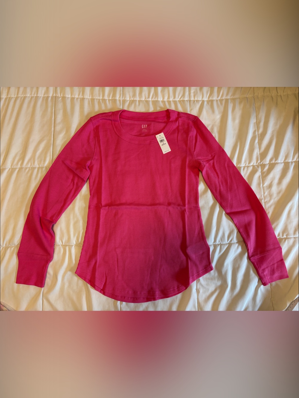 GAP Women's Hot Pink Ribbed Long Sleeve Tee